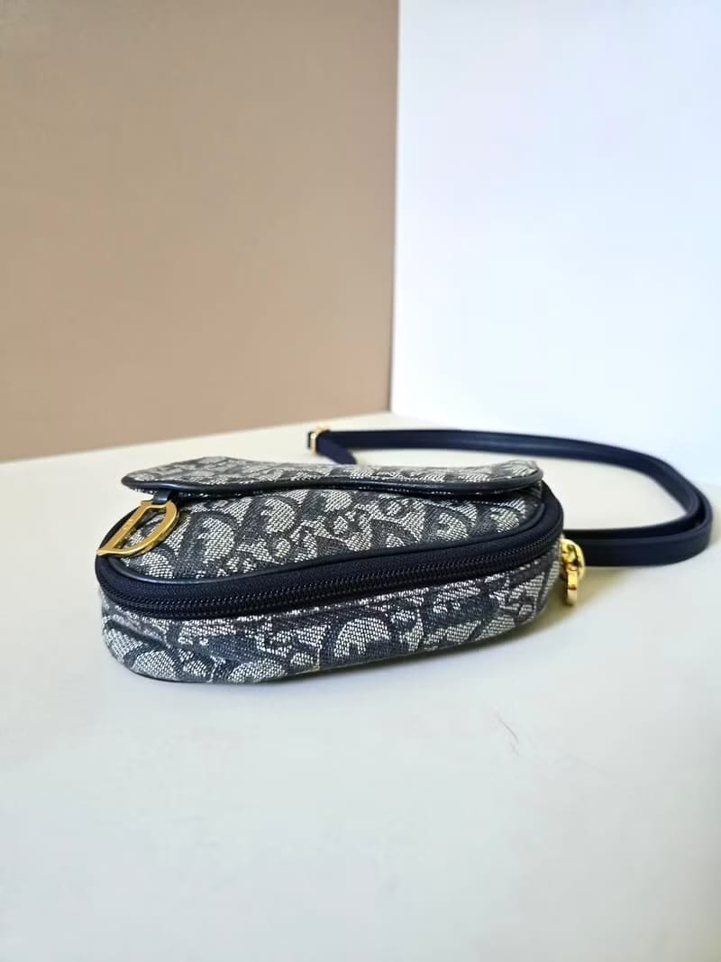 Dior深藍老花馬鞍包/單肩包/側背包/斜背包