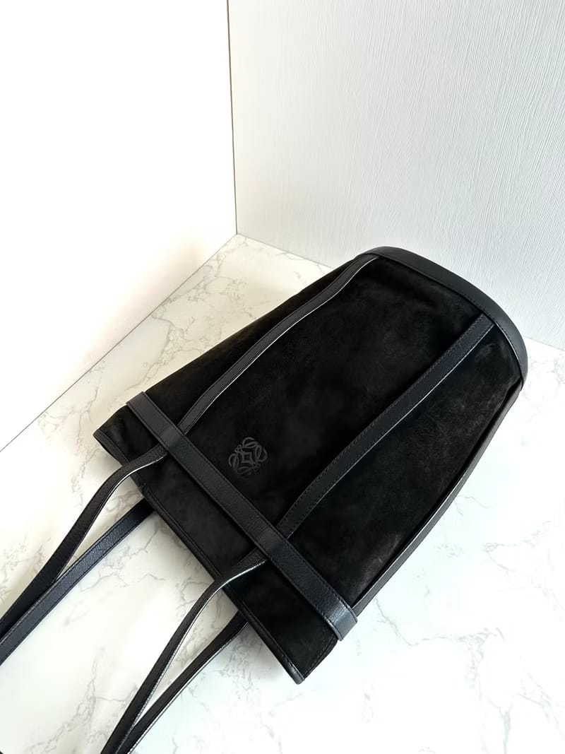 Loewe black leather bucket tote bag/side backpack/shoulder bag