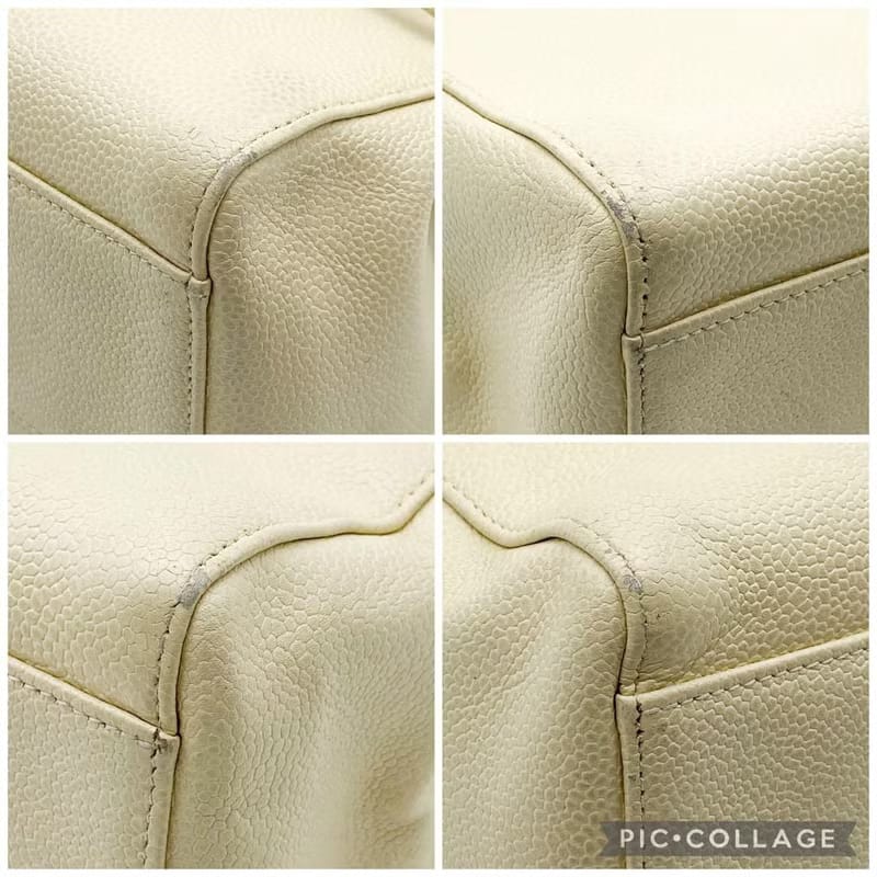 Chanel米白色魚子醬皮革凱莉單肩包/托特包/側背背