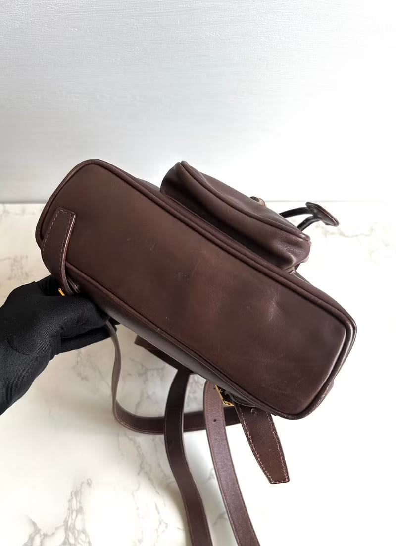 GUCCI中古二手竹節咖啡色皮革後背包/背囊/雙肩包