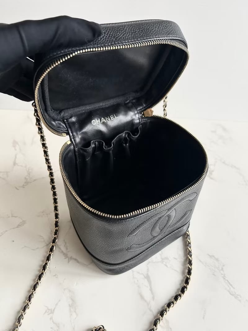 Chanel黑色魚子醬化妝盒子包/斜背包/側背包/單肩包