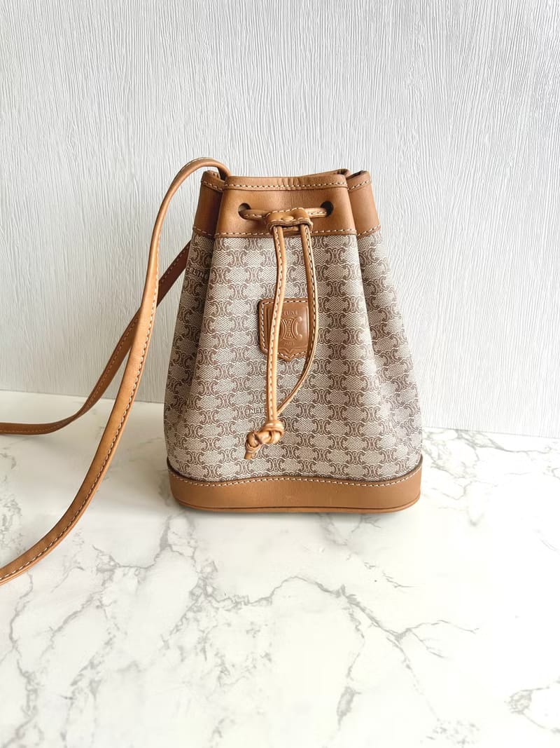 Celine Beige Macadam Vintage Mini Bucket Bag/Crossbody Bag