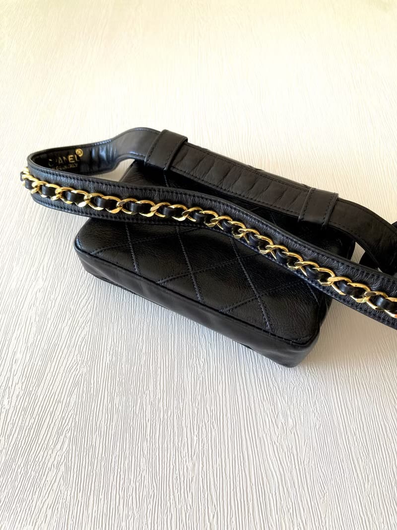 Chanel黑金色腰帶包/單肩包/側背包