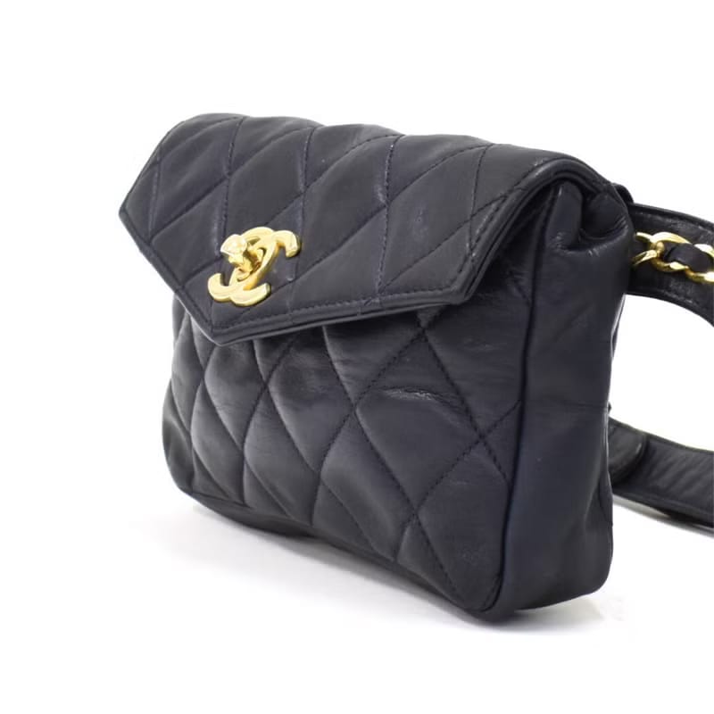 Chanel黑色金扣單肩包/腰帶包/側背包