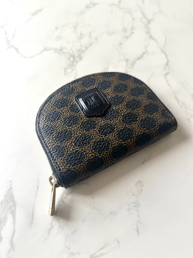 Celine黑色老花半月小錢包/零錢包/收納包