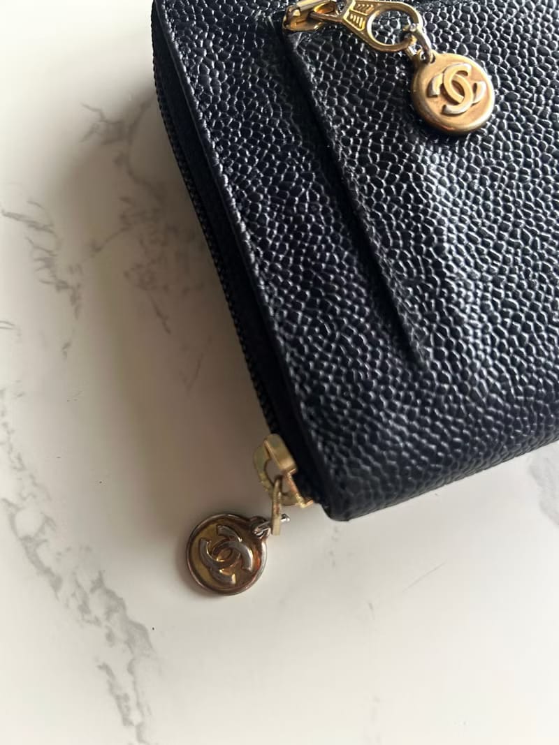 Chanel Black and Gold Caviar Leather Long Wallet/Purse/Wallet