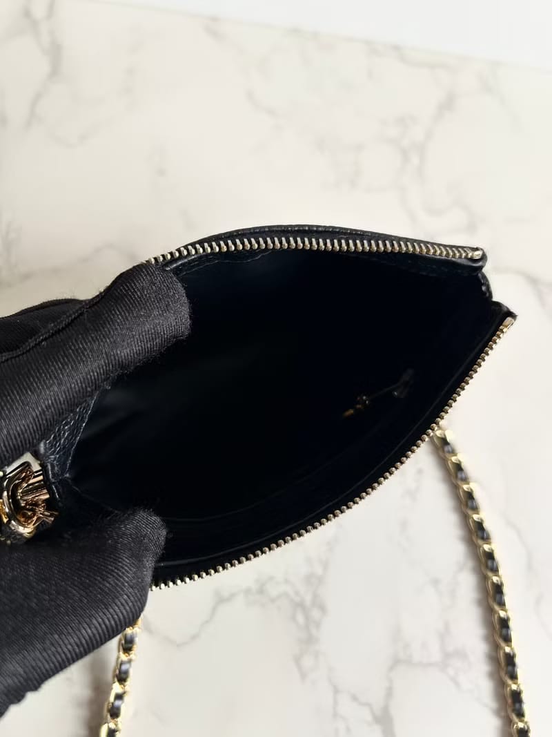 稀有中古二手Chanel黑色魚子醬皮革手袋側背包/斜背包/單肩包