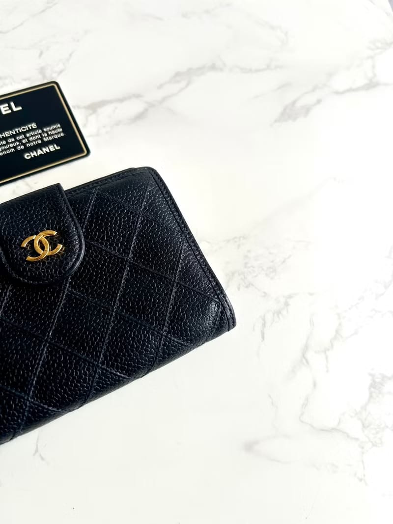 Chanel黑藍色皮革拼色長夾