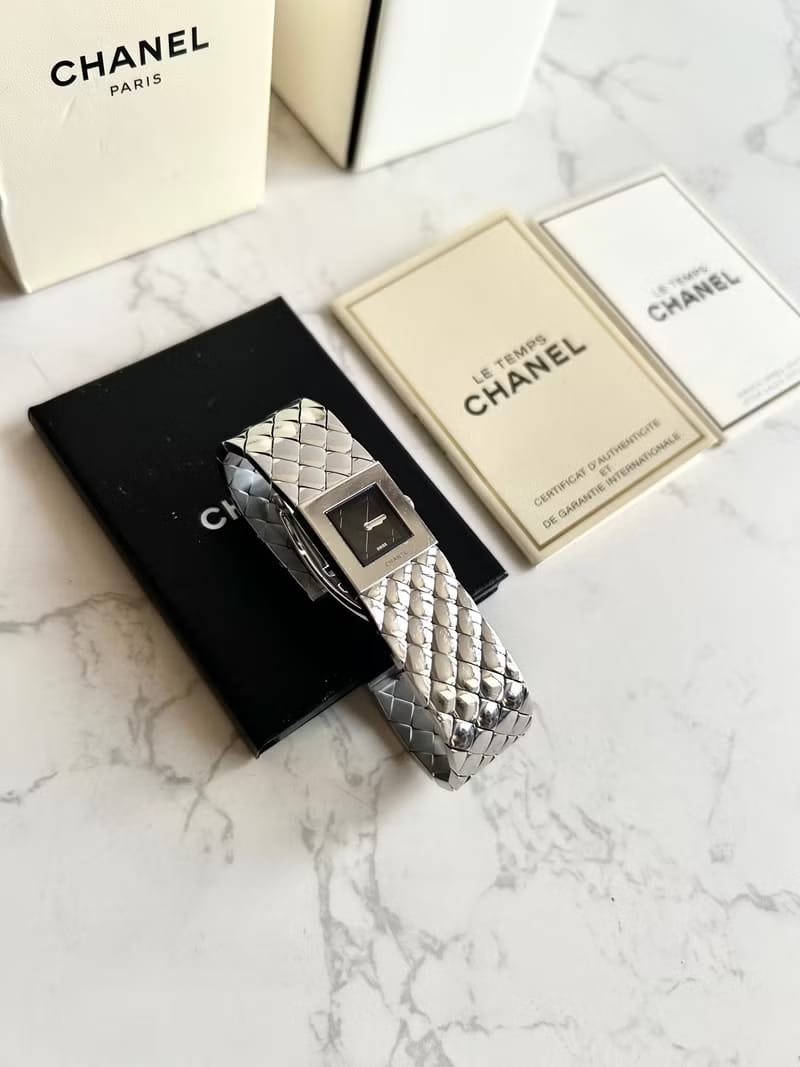 FULL SET✨Chanel Matelassé Black and Silver Vintage Watch/Quartz Watch/Women's Watch
