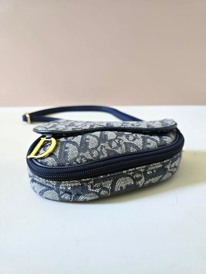 Dior深藍老花馬鞍包/單肩包/側背包/斜背包