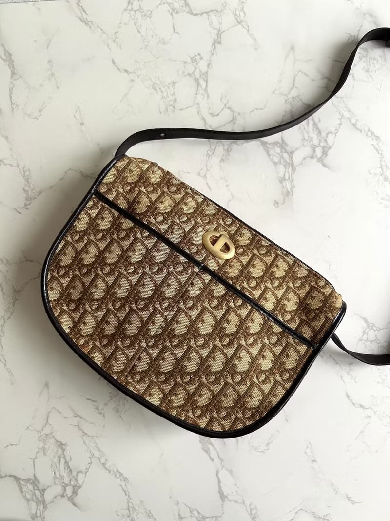 Dior 酒紅老花半月包/斜背包/單肩包/側背包