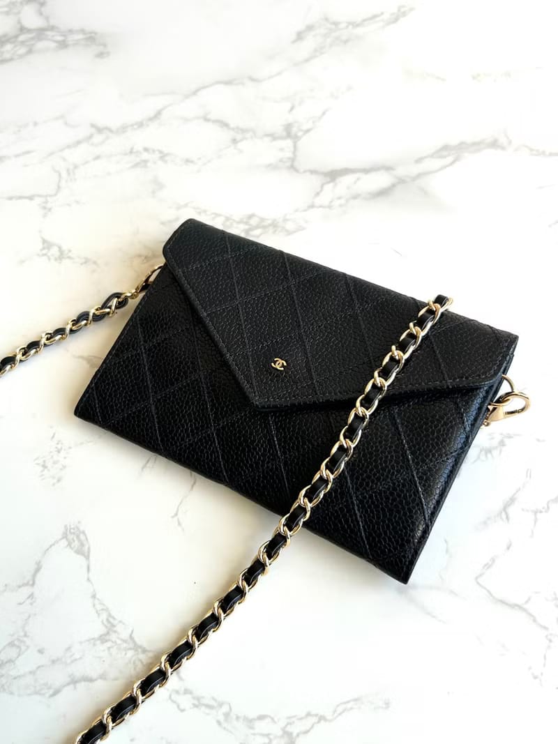 Chanel黑色魚子醬信封包/斜背包/單肩包/側背包