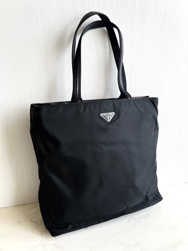 Prada 黑色拼皮經典托特包/單肩包/側背包