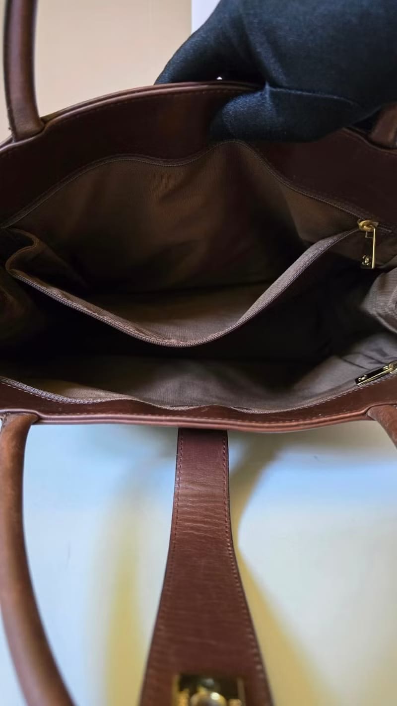 Chanel米咖色拼皮托特包/單肩包/側背包