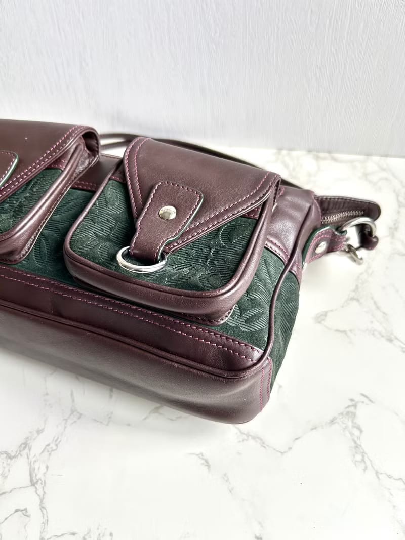 Rare Loewe Anagram Olive Green Paneled Leather Hobo Bag / Shoulder Bag / Crossbody Bag