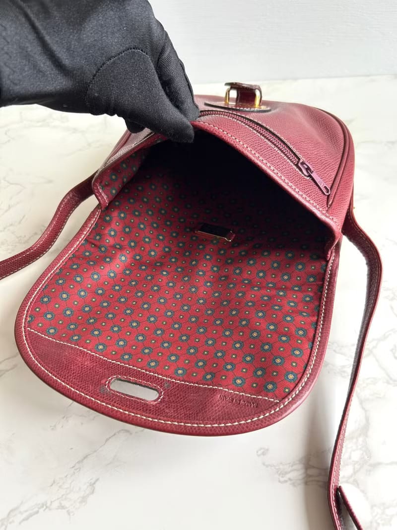 Loewe酒紅色馬鞍側背包/斜背包/皮革包/單肩包