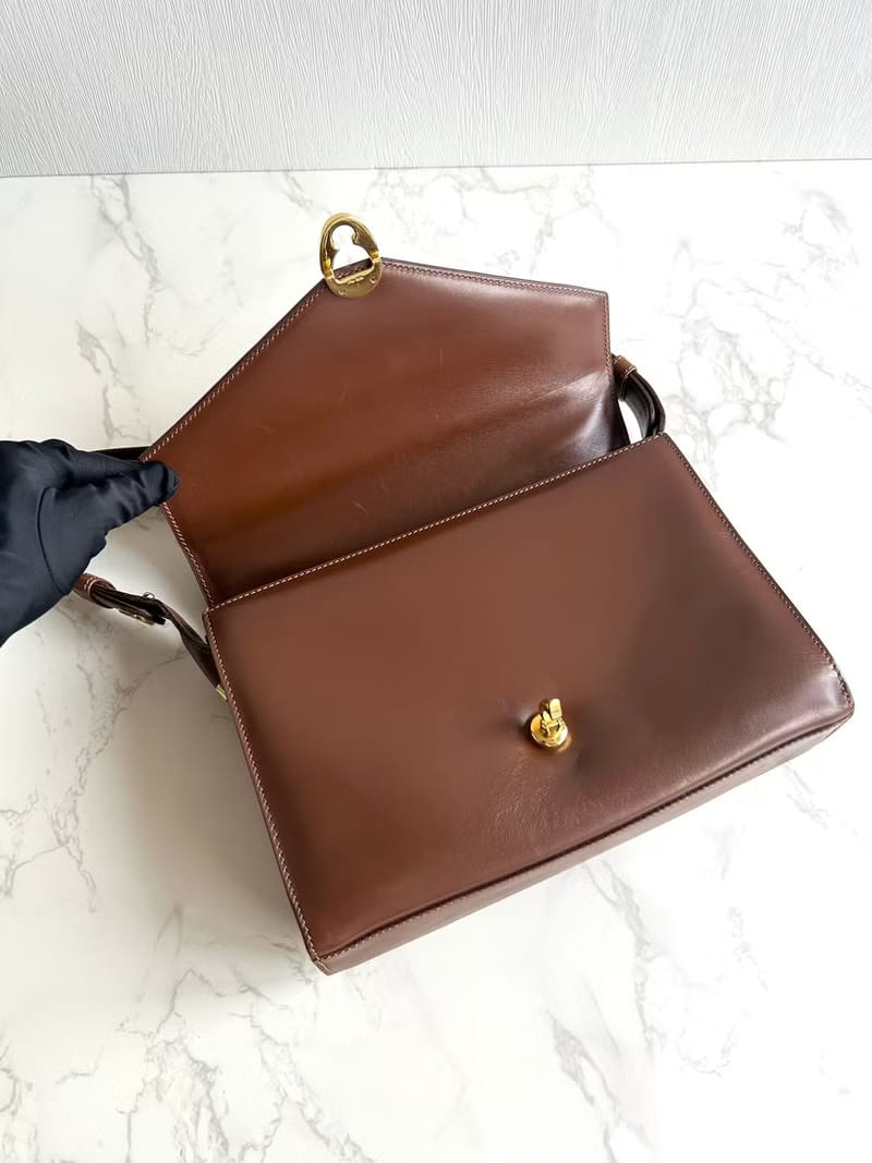 Celine咖啡色水滴金環斜背包/單肩包/側背包