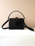 GUCCI black bamboo leather antique box shoulder bag/side bag/oblique bag