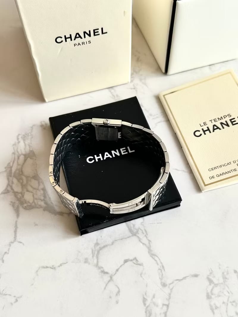 FULL SET✨Chanel Matelassé Black and Silver Vintage Watch/Quartz Watch/Women's Watch