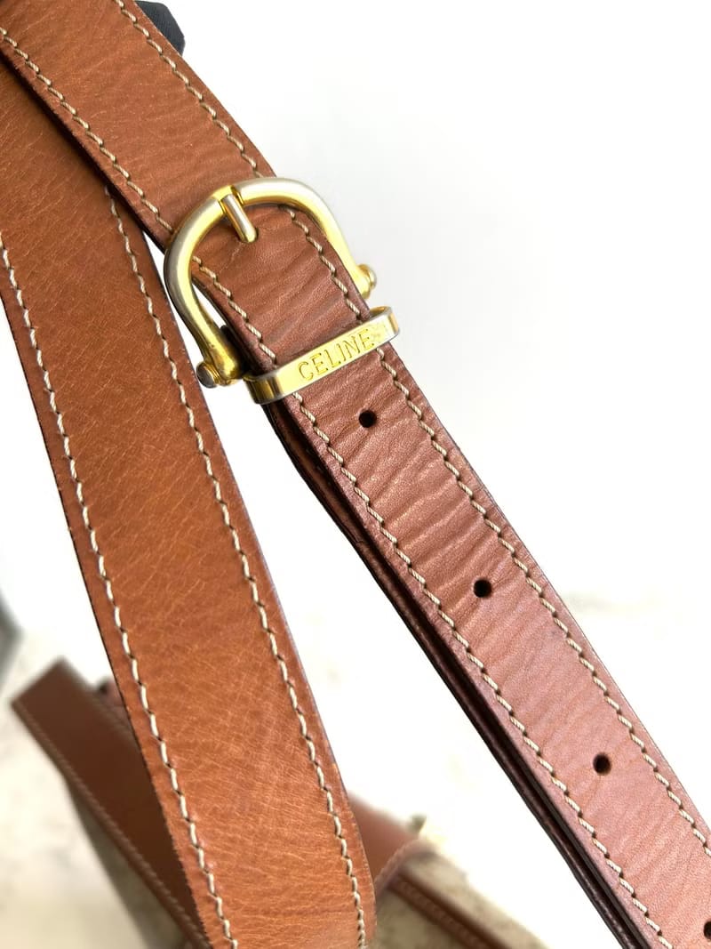 Celine Rare Vintage Monogram Gold Buckle Shoulder Bag
