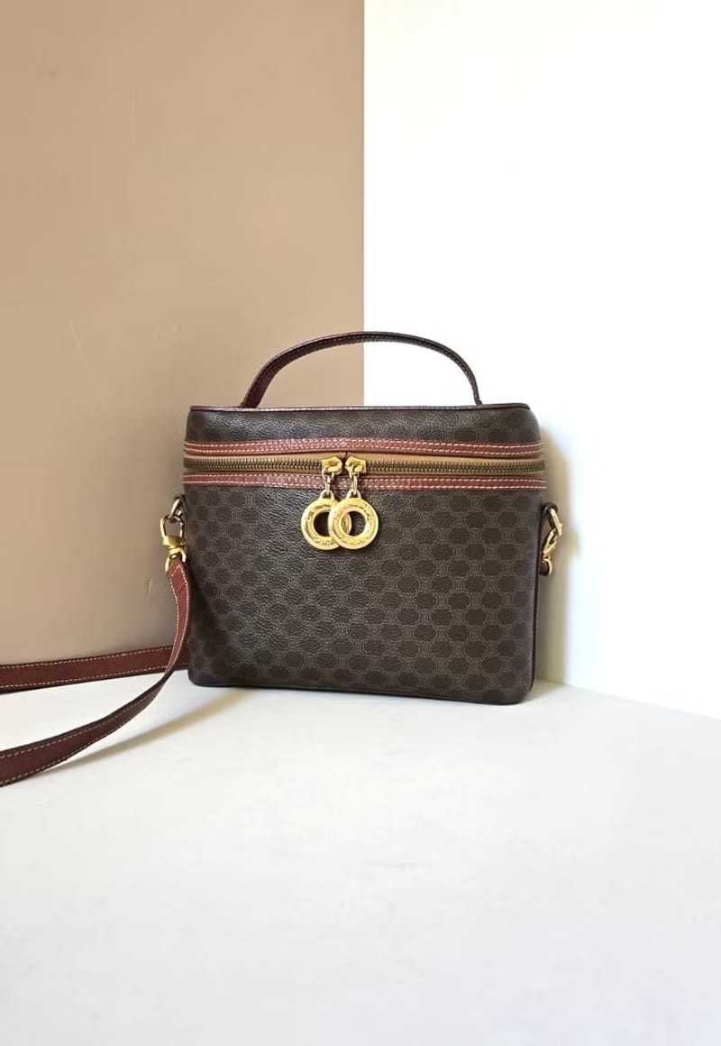 Celine brown Macadam Donut Vanity Box Bag/Crossbody Bag/Shoulder Bag