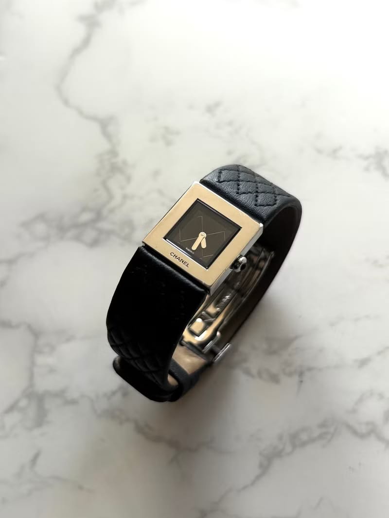 Chanel Matelassé Black and Silver Quartz Vintage Watch