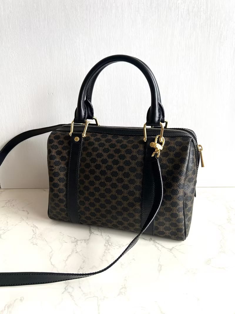 Celine black old flower Boston shoulder bag/side bag/oblique bag