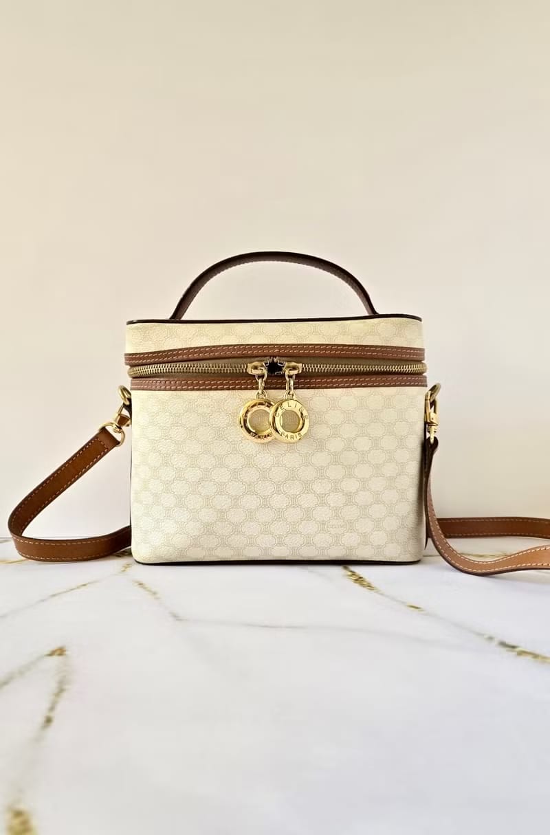 Celine White Triomphe Donut Vanity Box Bag / Crossbody Bag / Shoulder Bag
