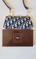 [Unused, stored item - with original box] Dior Blue Oblique Kisslock Two-way Pouch/Shoulder Bag/Crossbody Bag