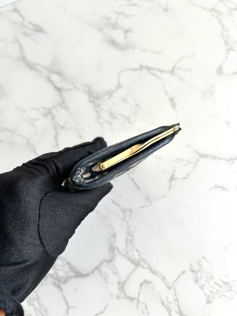 Dior深藍色老花錢包/零錢包/收納包/口金包