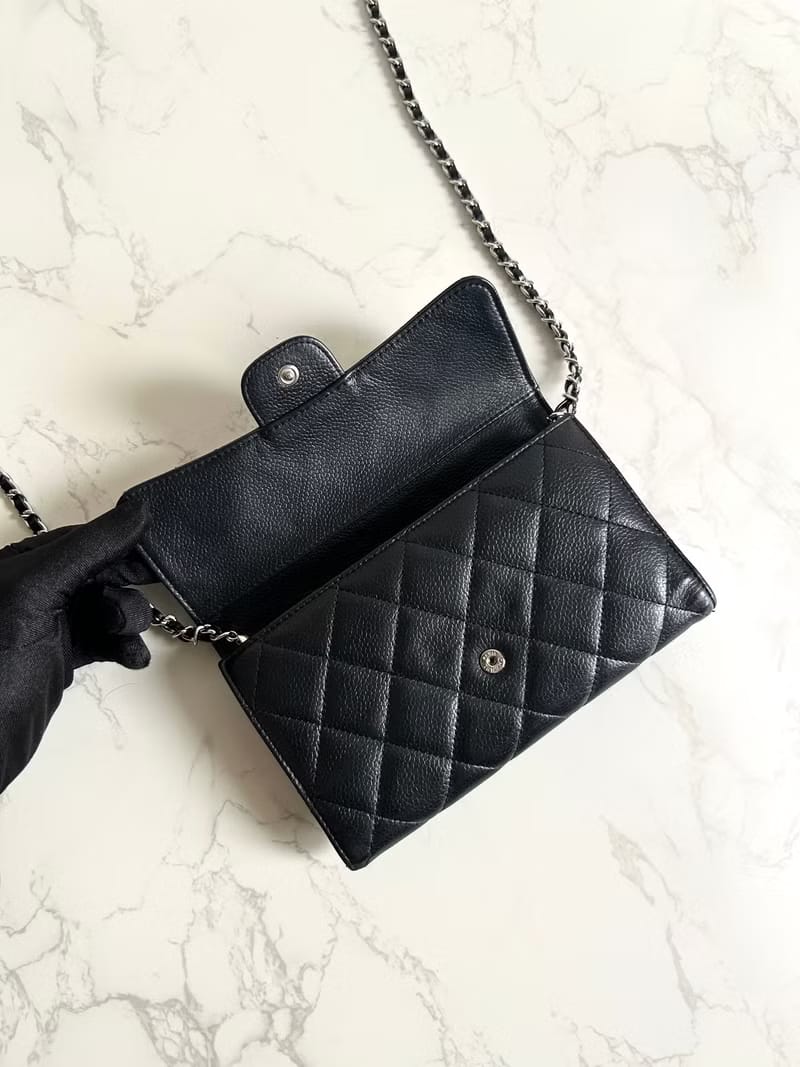 Second-hand Chanel black caviar leather WOC shoulder bag/crossbody bag/long wallet/shoulder bag