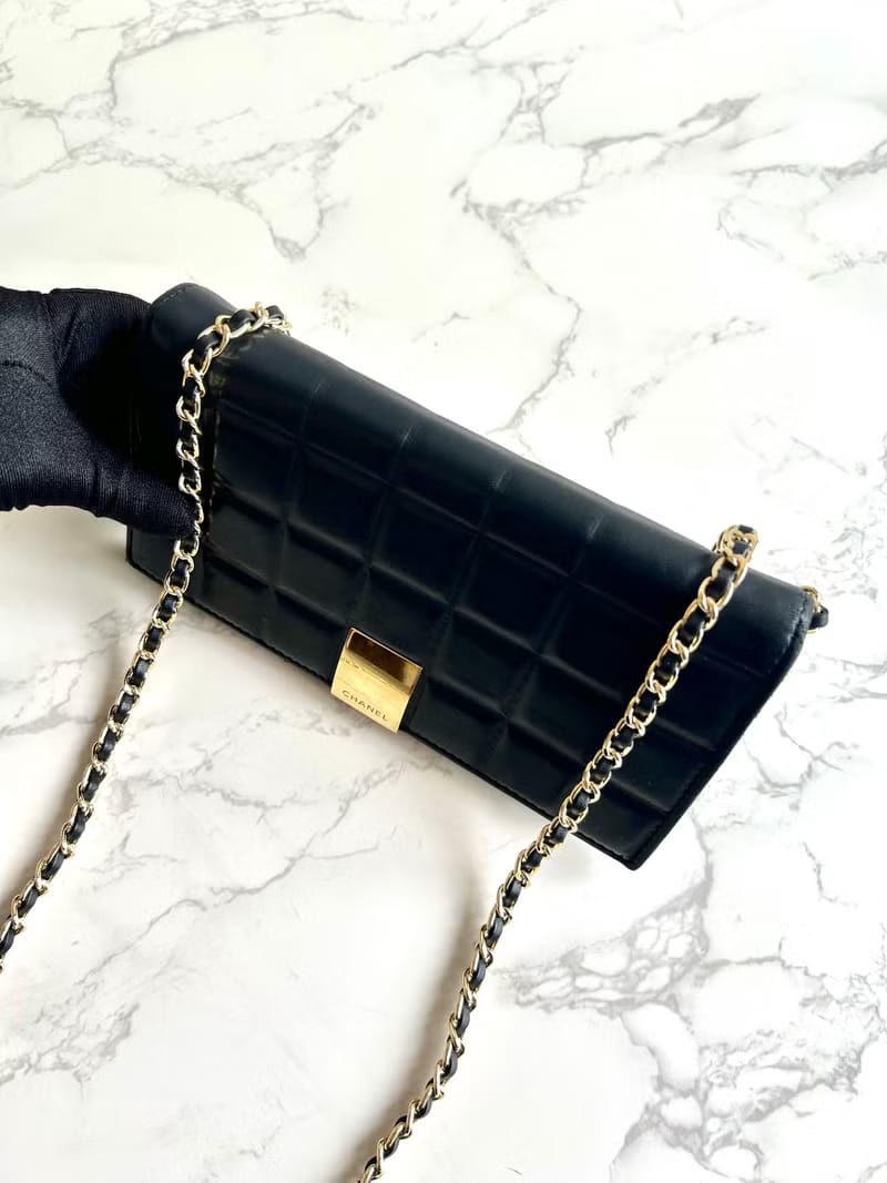 Chanel black ice cube long wallet/wallet/crossbody bag/side bag/shoulder bag
