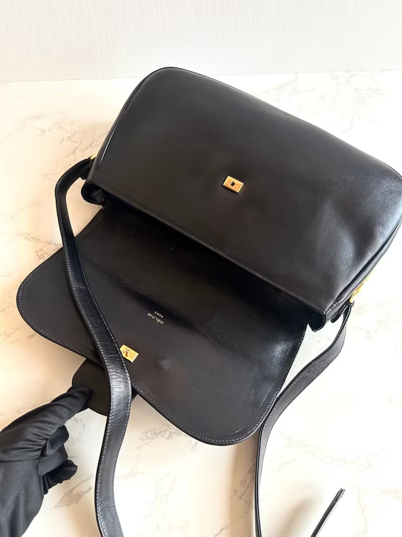Celine Black and Gold Triomphe Saddle Bag/Shoulder Bag/Crossbody Bag