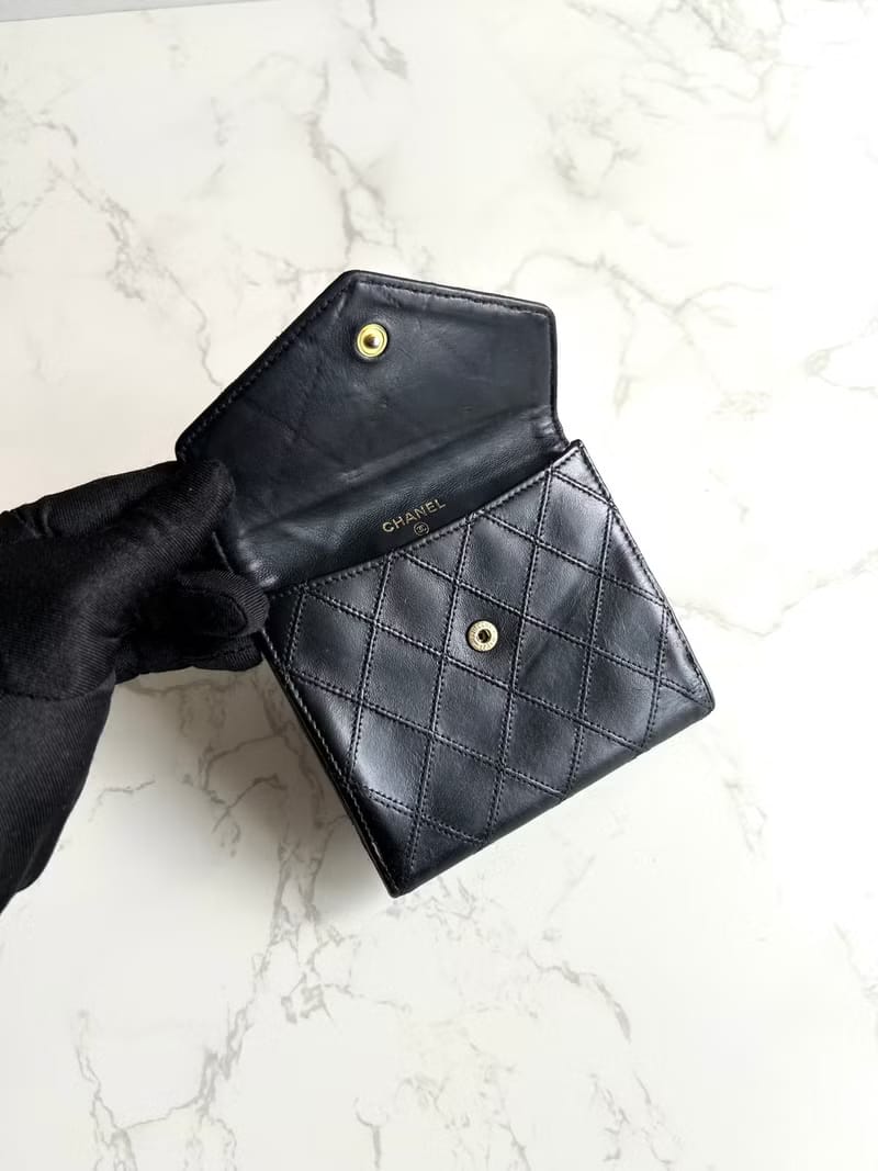 Chanel double-sided lambskin black short wallet / coin purse