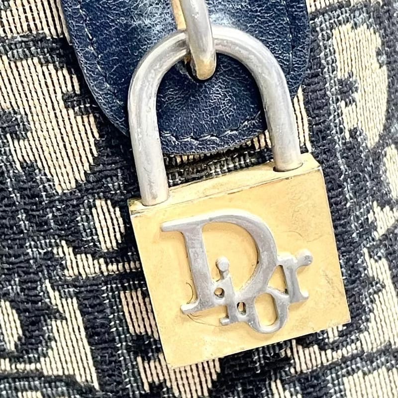 Dior藍黑色老花金鎖包/單肩包/側背包/斜背包