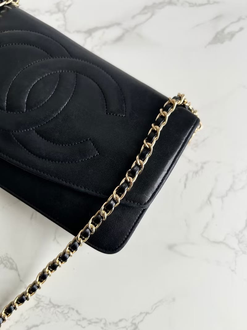 Chanel Black Lambskin Leather WOC Crossbody Bag/Wallet on Chain/Shoulder Bag