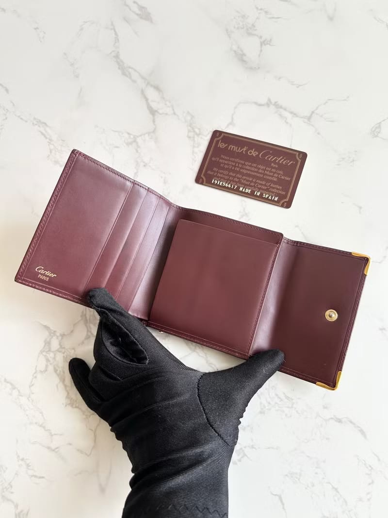 Cartier酒紅色錢包/皮夾/短夾