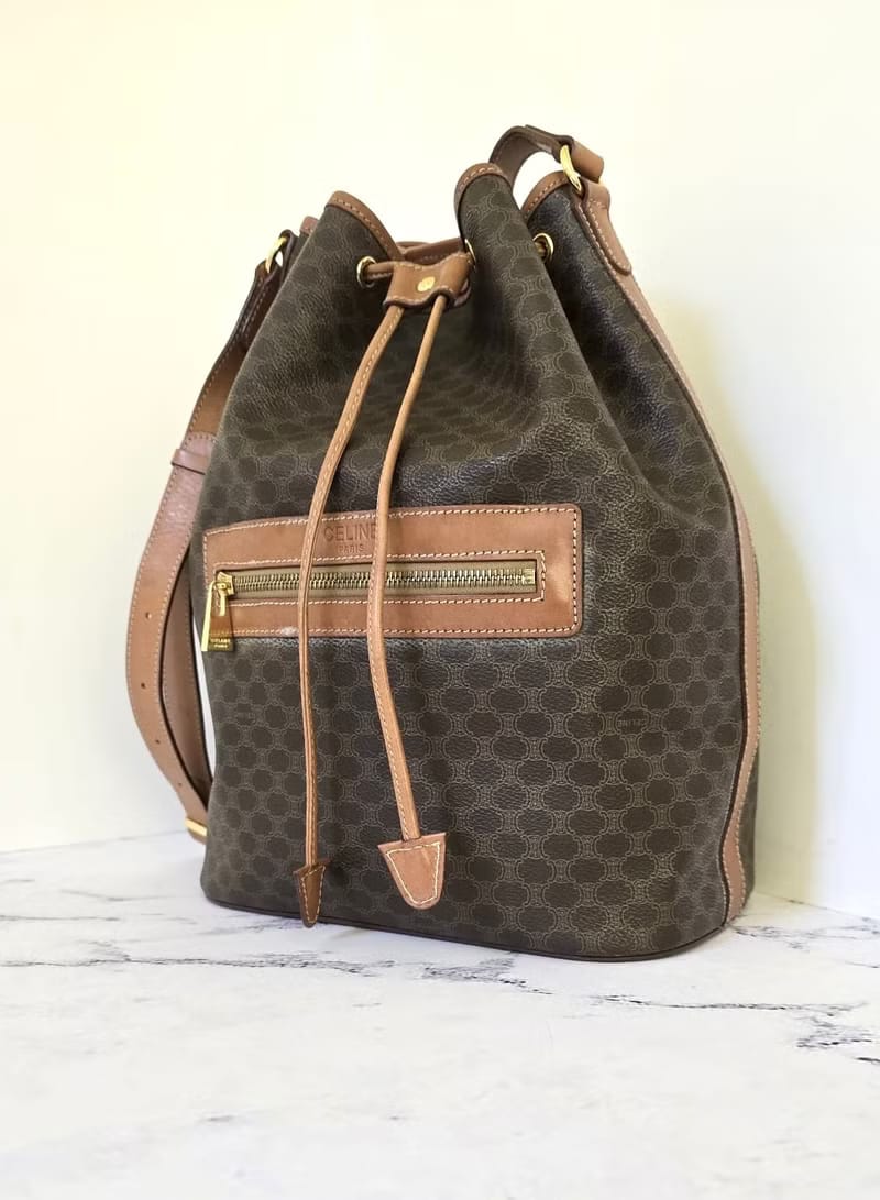 Celine Rare Patchwork Triomphe Canvas Vintage Bucket Bag/Shoulder Bag/Crossbody Bag
