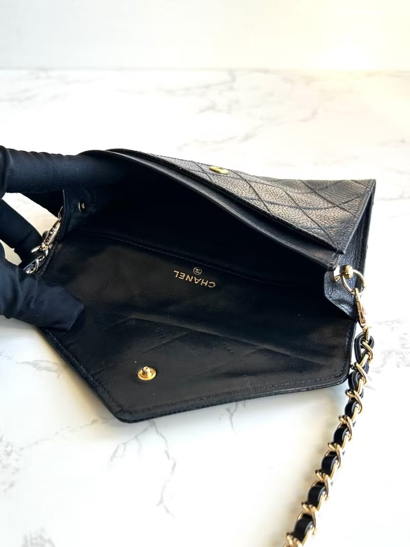 Chanel黑色魚子醬信封包/斜背包/單肩包/側背包