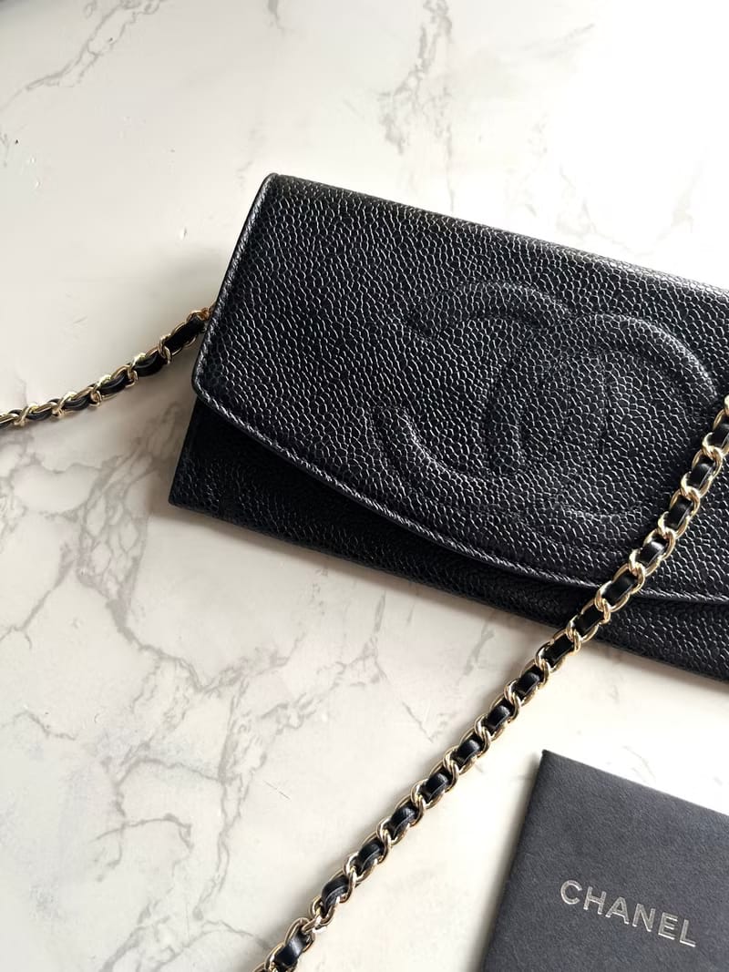 Chanel黑金色魚子醬WOC/單肩包/側背包/斜背包/長夾