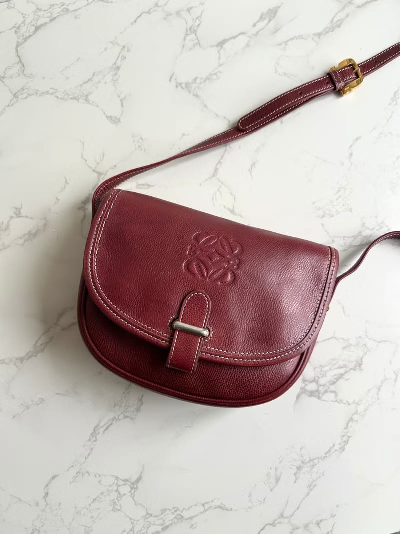 Loewe酒紅色馬鞍側背包/斜背包/皮革包/單肩包