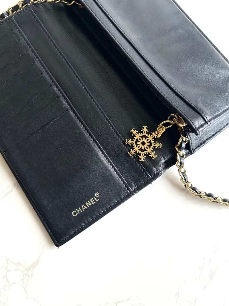 Chanel黑色冰格WOC/長夾/錢包/斜背包/側背包
