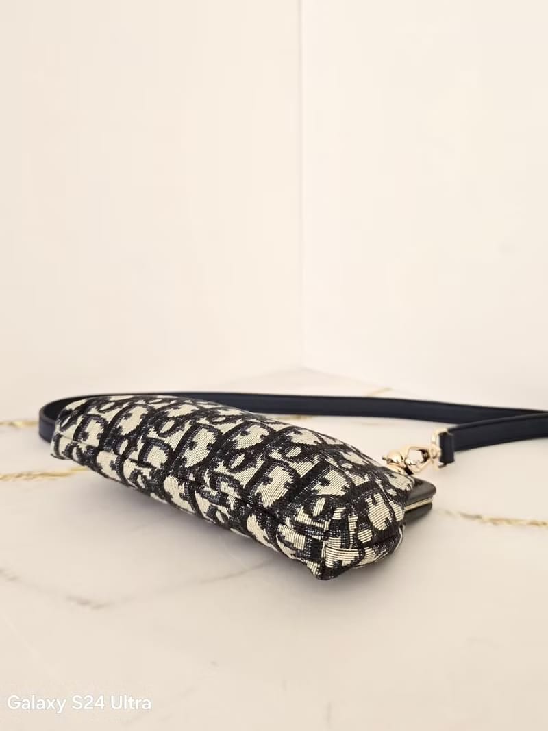 Dior Dark Blue Monogram Kisslock Bag/Shoulder Bag/Crossbody Bag