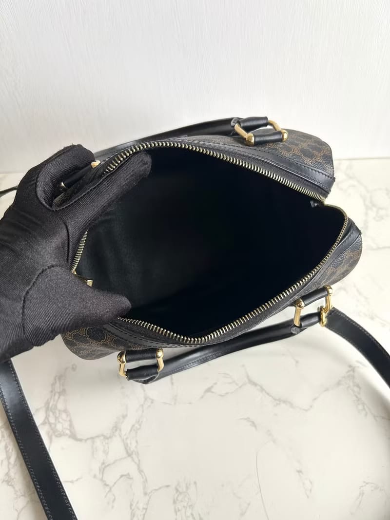Celine black old flower Boston shoulder bag/side bag/oblique bag