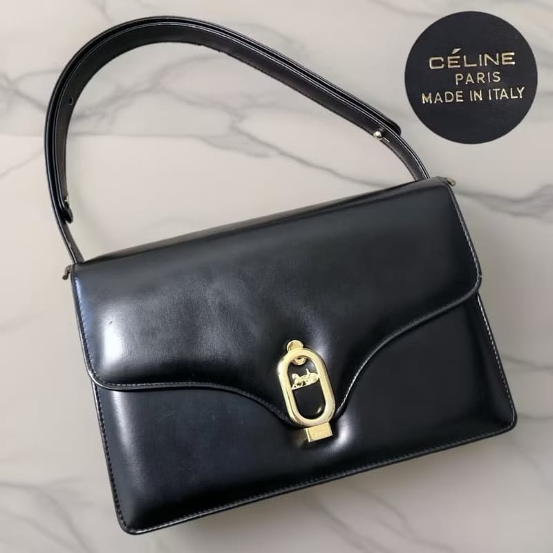 Celine黑色馬車風琴包/單肩包/側背包