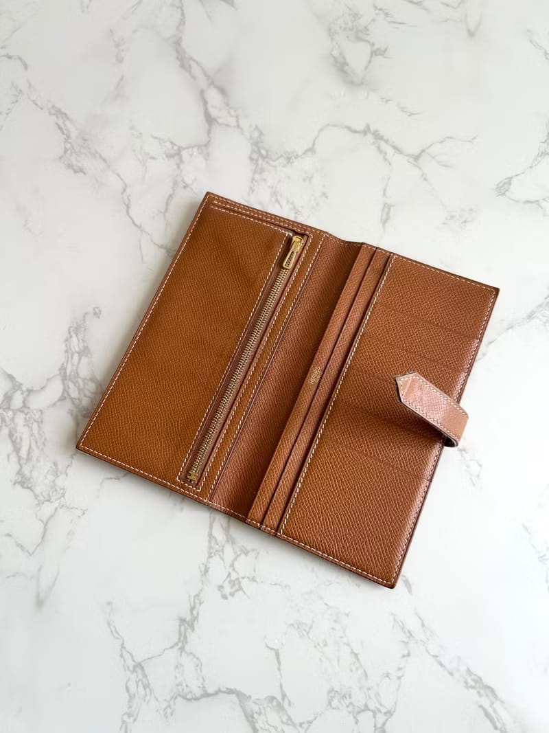 Hermes 啡金色皮革Bearn長夾/皮夾