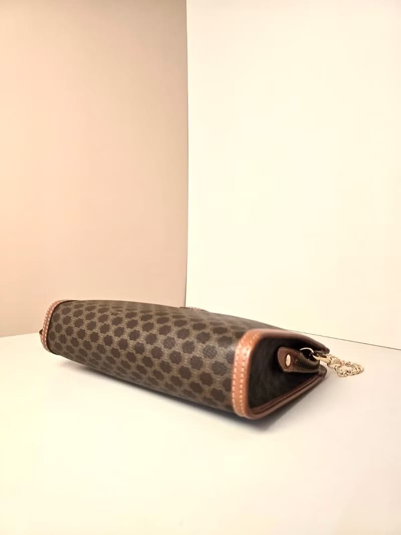 Celine Brown Apricot Old Flower Leather Crossbody Bag/Side Bag