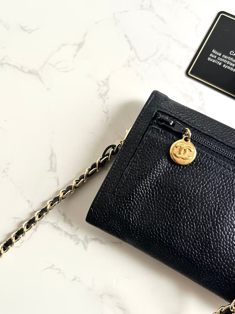 中古二手Chanel黑色魚子醬斜背包/側背包/單肩包