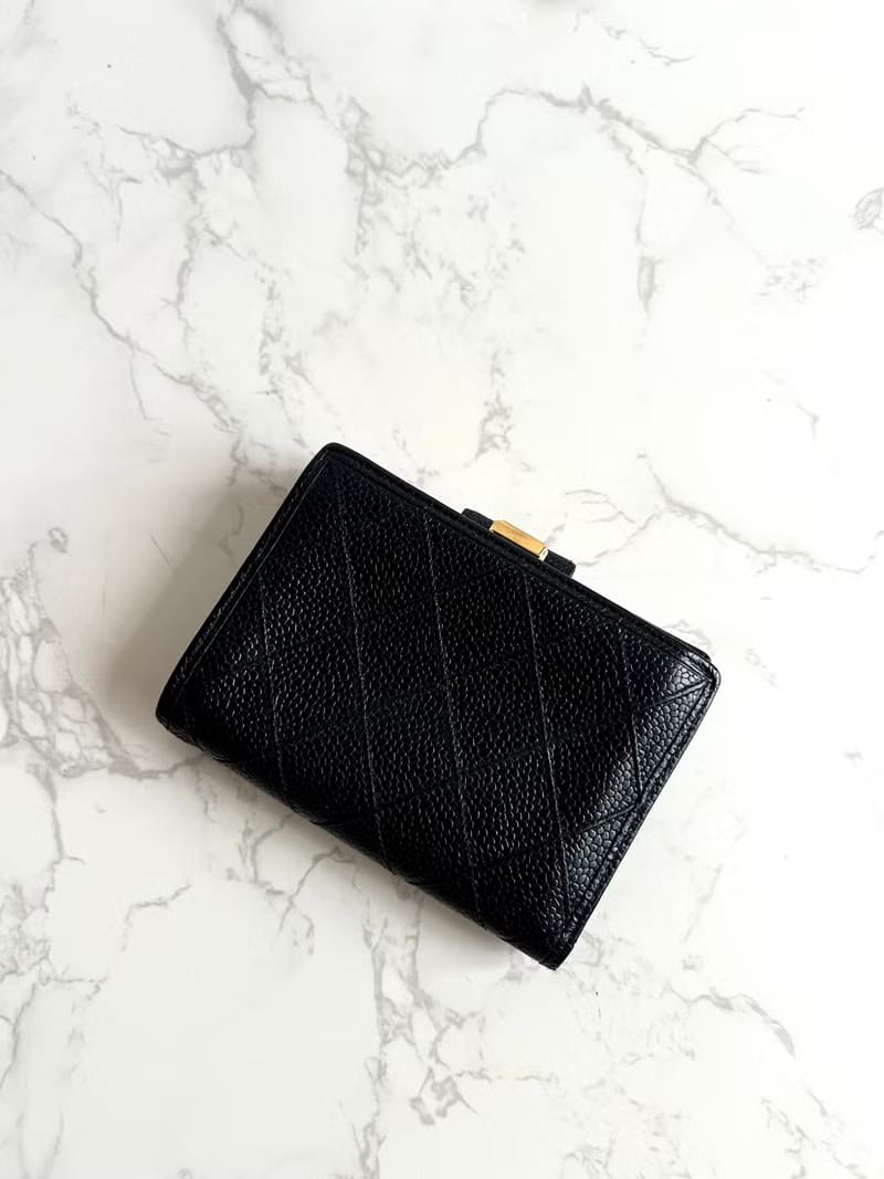 Chanel Black Caviar Leather Medium Wallet/Bifold Wallet/Wallet/Short Wallet
