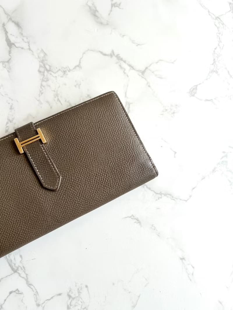 Hermes 啡金色皮革Bearn長夾/皮夾